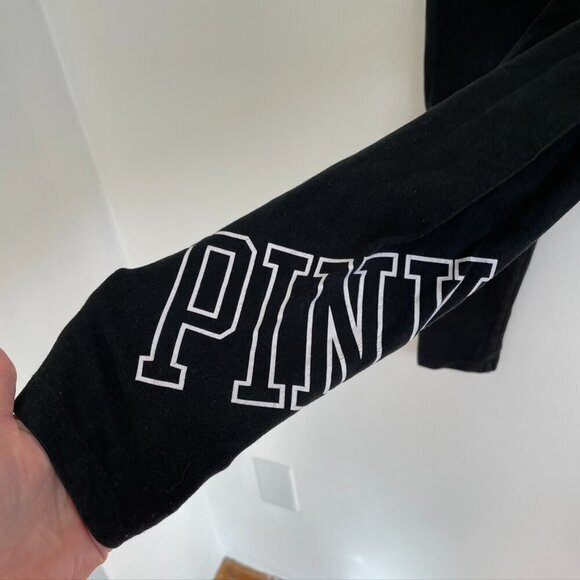 VS PINK VICTORIA'S SECRET PINK Yoga Black Colorblock Waistband Spellout Leggings - Picture 7 of 10